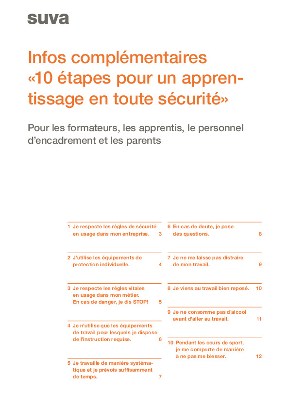 Apprentissage en toute sécurité: informations complémentaires sur le matériel de formation
