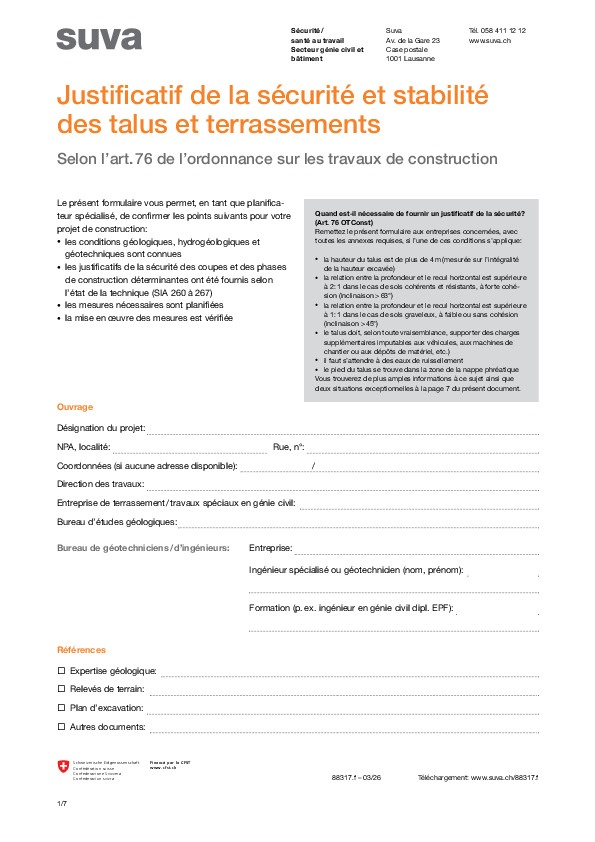 Justificatif de la sécurité: talus et terrassements