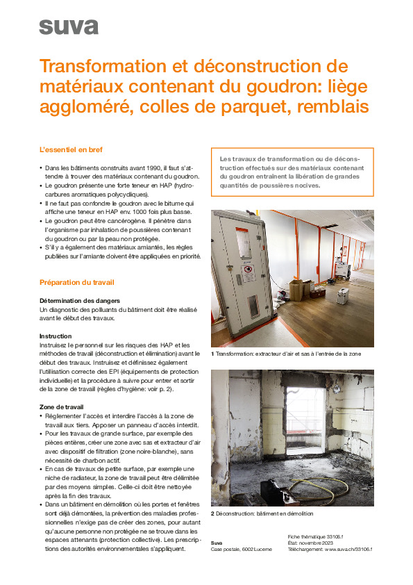 Travaux sur des matériaux contenant du goudron
