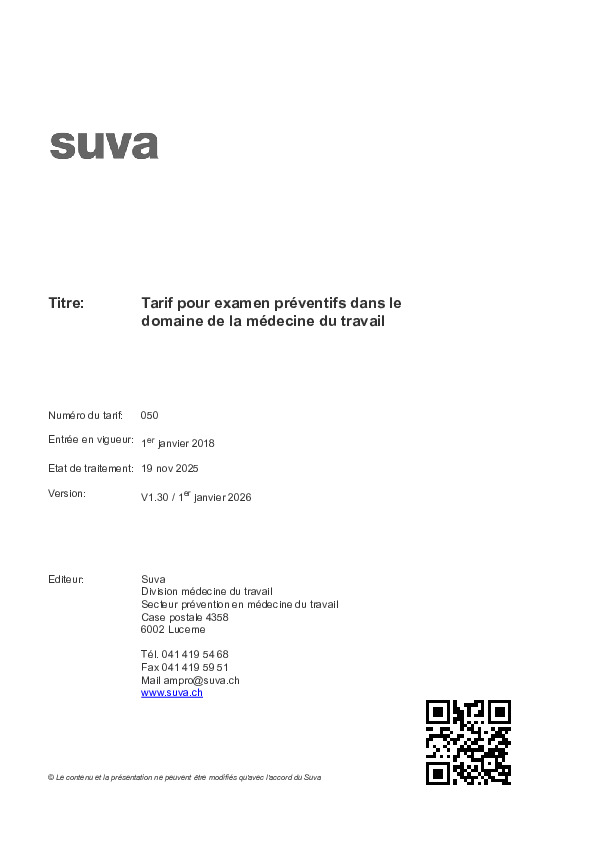 Examens de prévention - Tarif 050