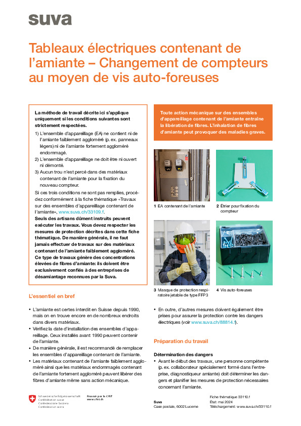 Appareillages contenant de l’amiante – vis autoforeuses