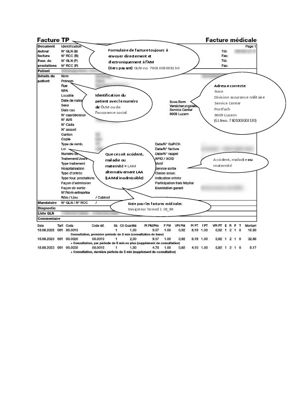 Facturation correcte à l'assurance militaire
