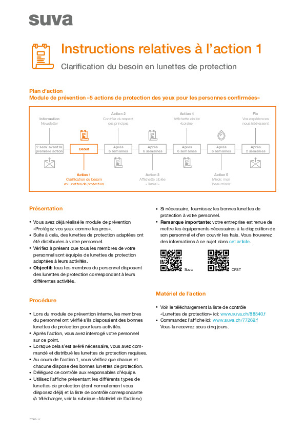 Instructions relatives à l’action 1: Clarification du besoin en lunettes de protection