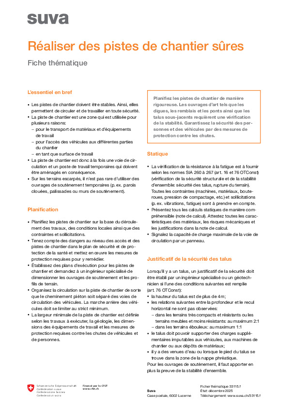 Réaliser des pistes de chantier sûres