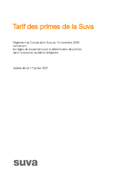 Tarif des primes de la Suva 2027