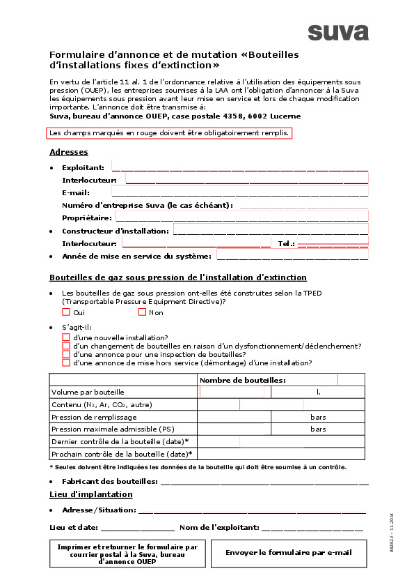 Installations fixes d’extinction: annonce correcte des bouteilles