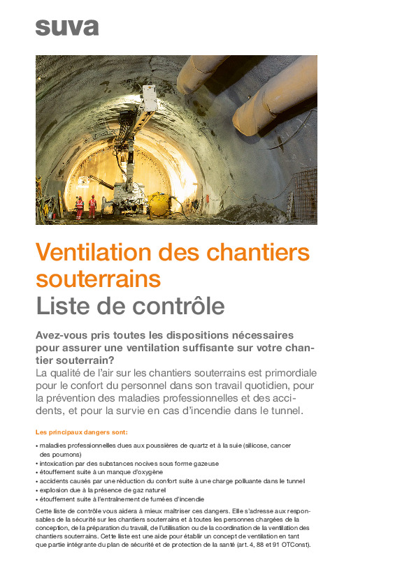 Un air de bonne qualité ou pas? Contrôle: ventilation chantiers souterrains