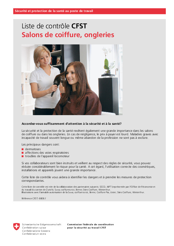 Liste de contrôle Salons de coiffure, ongleries (CFST)