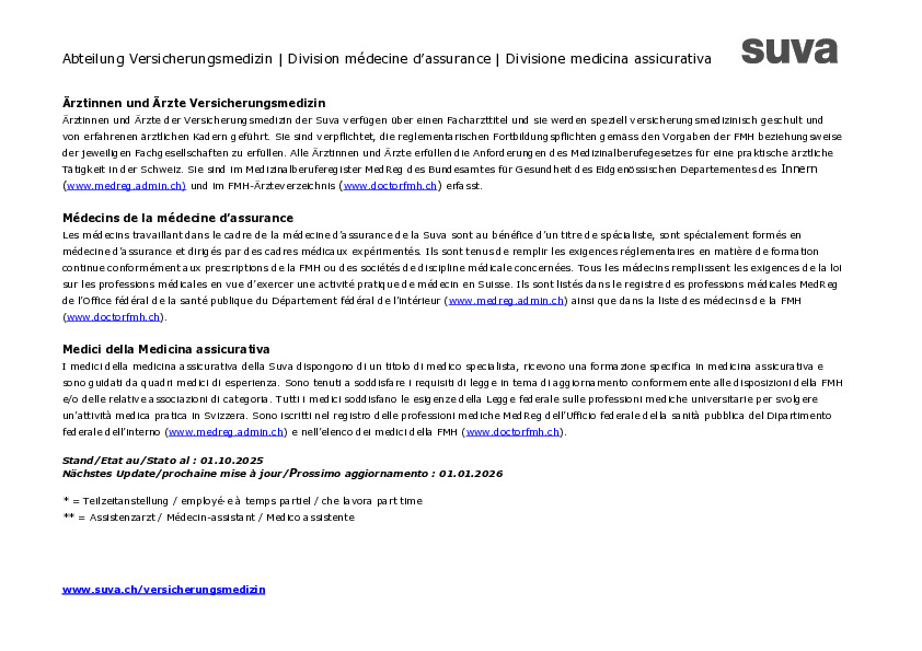 Liste des médecins de la médecine d’assurance