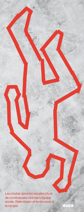 Scène d’accident dans les escaliers (autocollant, dessin rouge)