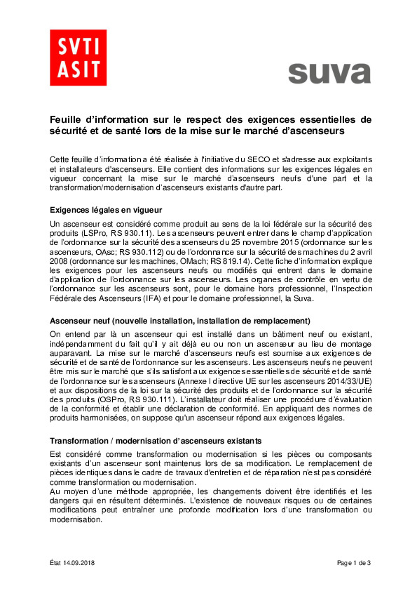 Ascenseurs: exigences concernant la mise sur le marché