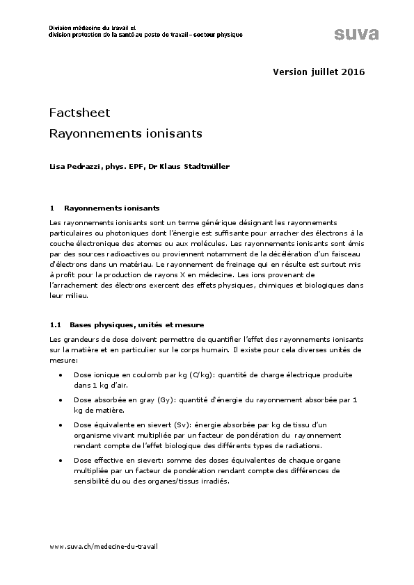 Rayonnements ionisants: factsheet