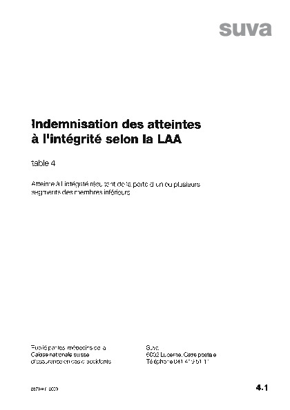 Tableau 04 - Atteinte à l'integrité résultant de la perte d'un ou plusieurs segments des membres inférieurs