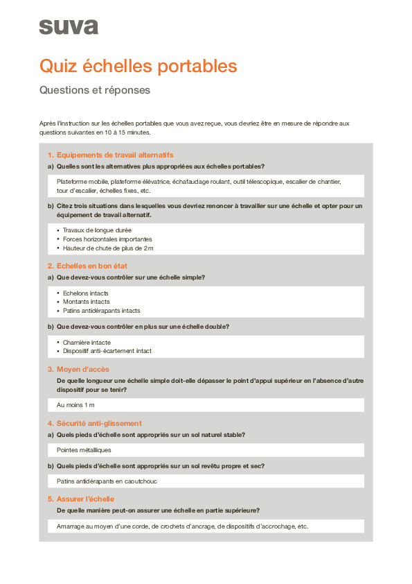 Échelles portables – Contrôle des connaissances