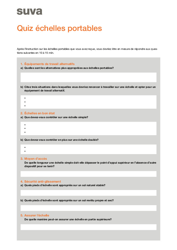 Échelles portables – Quiz avec questions et réponses