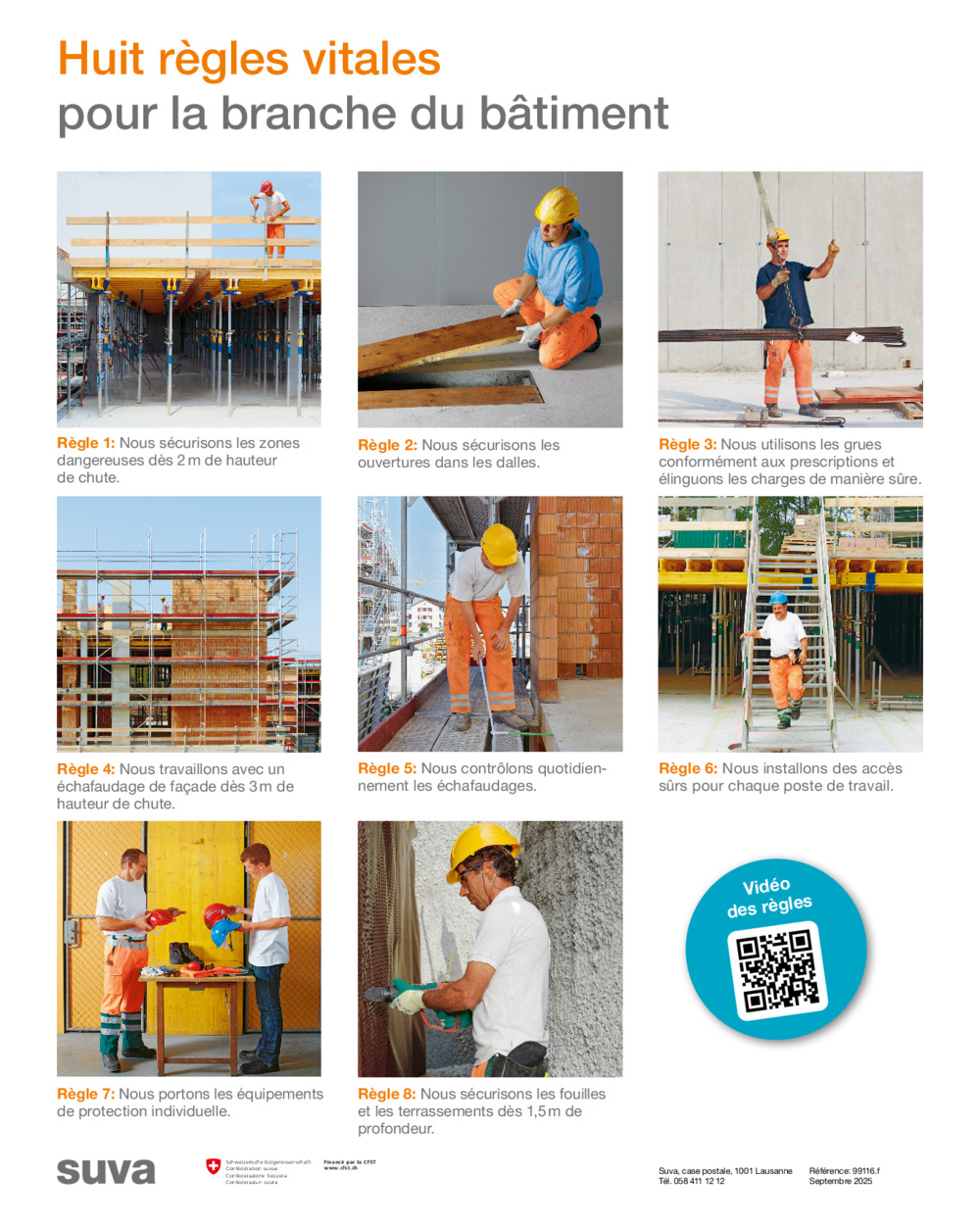 Affiche magnétique: Huit règles vitales pour la branche du bâtiment