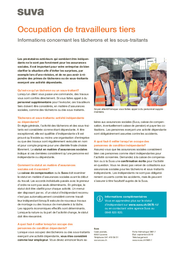 Factsheet: Votre tâcheron est-il affilié aux assurances sociales?