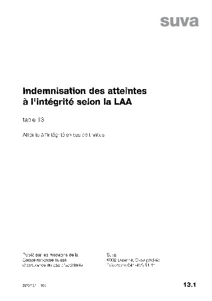 Tableau 13 - Atteinte à l'intégrité en cas de tinnitus