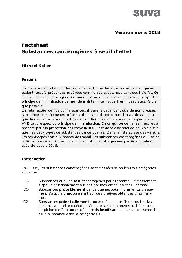 Fiche technique: notions fondamentales sur les substances cancérogènes
