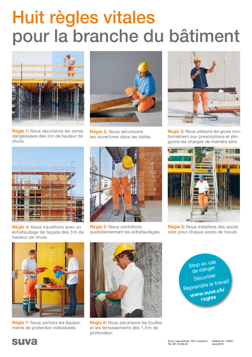 Affiche: Huit règles vitales pour la branche du bâtiment