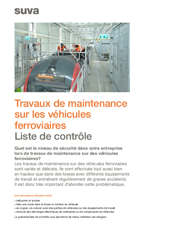 Maintenance des véhicules ferroviaires (liste de contrôle)