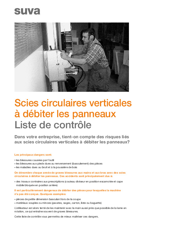 Scie circulaire verticale à débiter les panneaux (liste de contrôle)