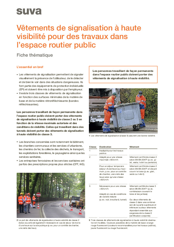 Vêtements de signalisation pour une meilleure visibilité - Fiche thématique