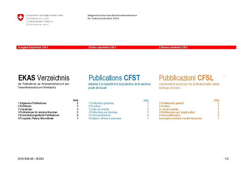 Publications CFST - relatives à la sécurité et à la protection de la santé au poste de travail
