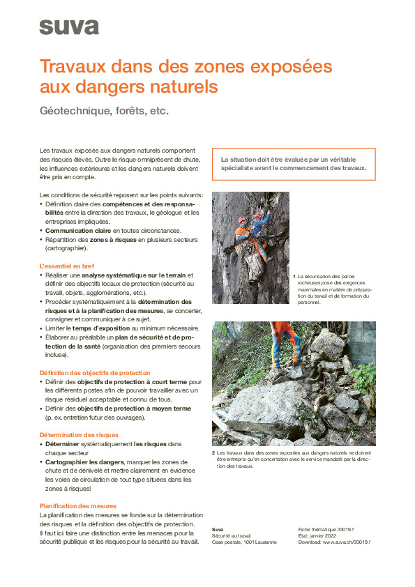 Fiche thématique: travaux dans des zones exposées aux dangers naturels