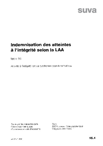 Tableau 16 - Atteinte à l'intégrité lors de syndromes post-thrombotique