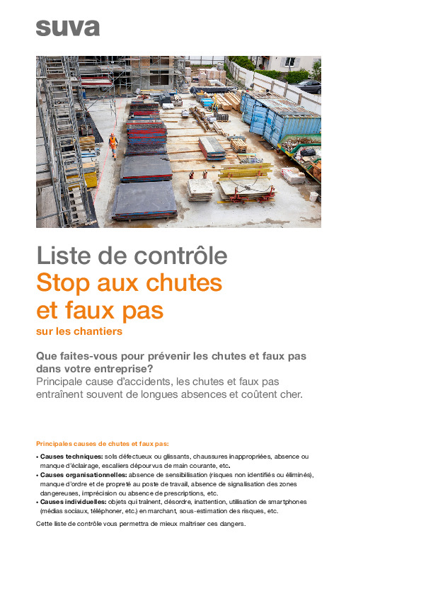 Liste de contrôle pour réduire les chutes sur les chantiers