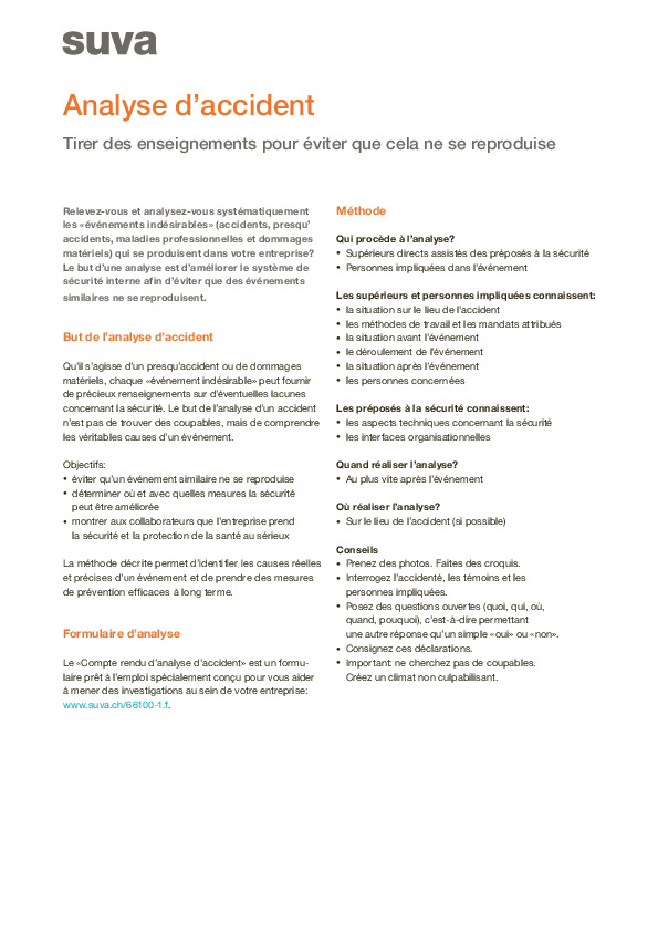 Analyse d’accident – Apprendre pour le futur