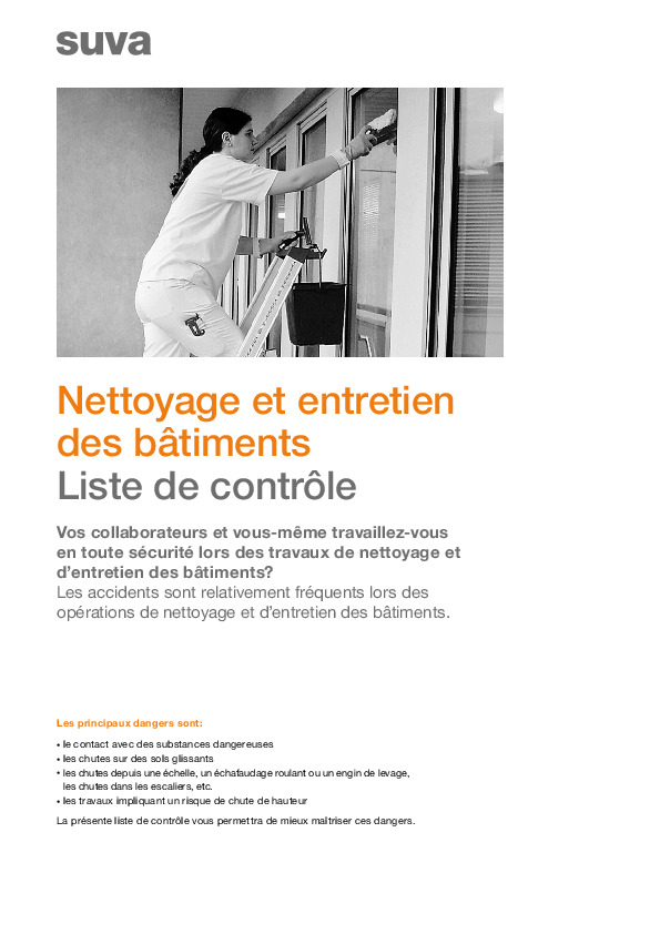 Liste de contrôle: nettoyage et entretien sans accident
