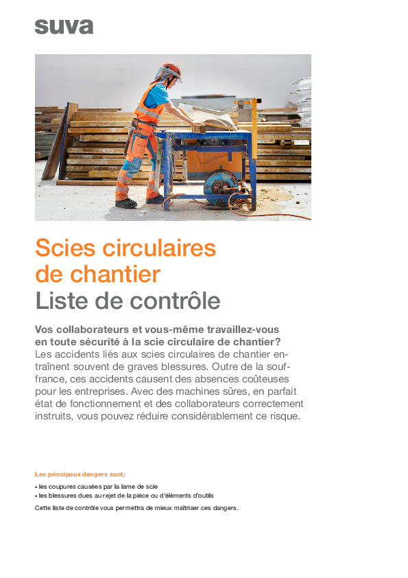 Liste de contrôle Scies circulaires de chantier